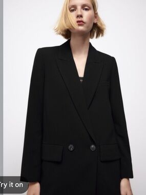 Zara Classic Double-Breasted Black Women's Blazer S